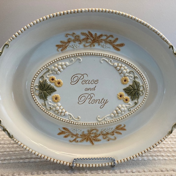 Sun Flowers, Wheat, Leaves, "Peace & Plenty" Oval Tray - Picture 1 of 2